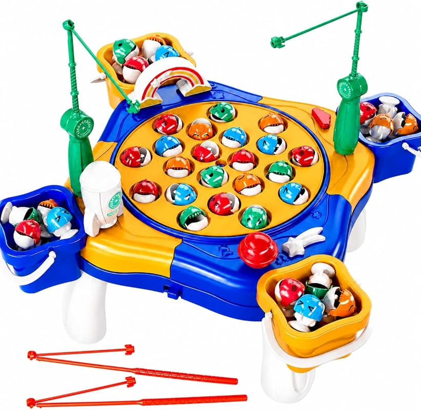 Jukudahu 65 Piece Magnetic Fishing Game - Rotating Sound Board Game fo