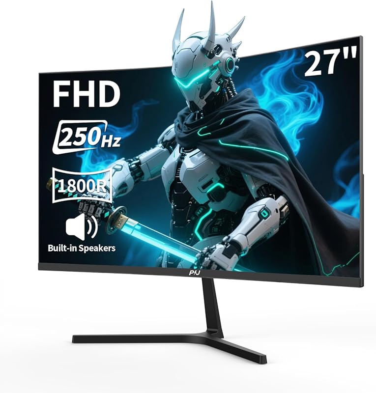 PIJ 27‑Inch Curved Gaming Monitor, 250Hz Refresh, FHD 1080p, FreeSync,