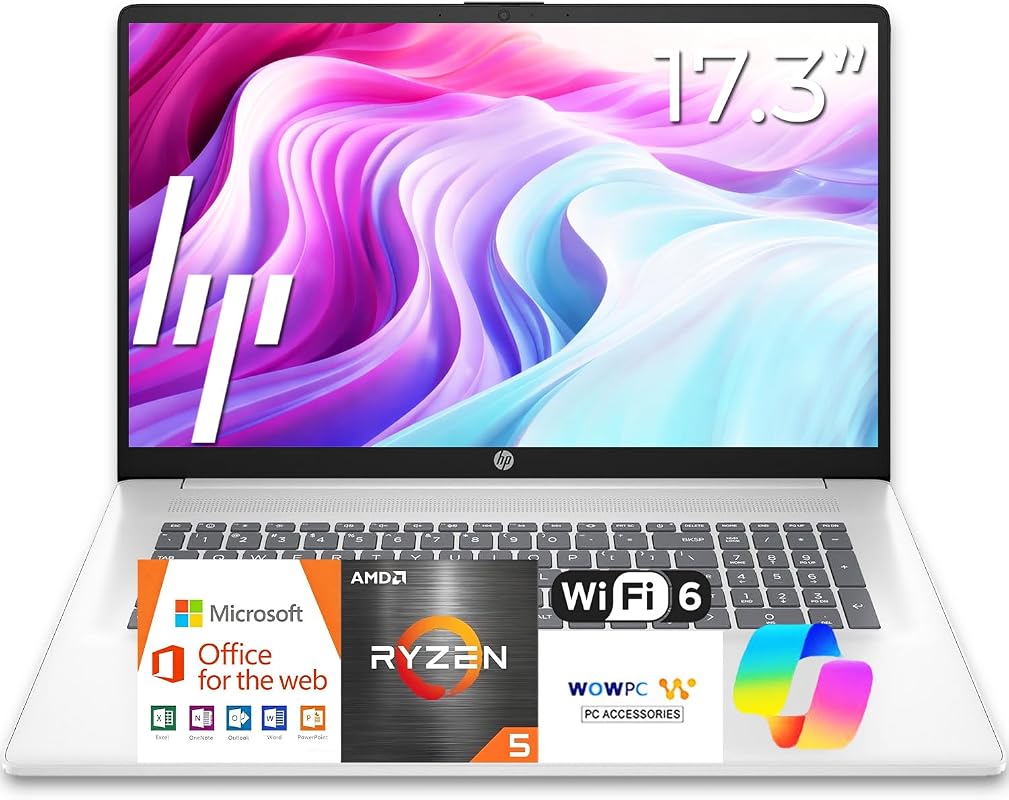 HP 17.3 Inch Business Laptop 2026 with AMD Ryzen 5, 16GB RAM, 512GB SSD, Windows 11