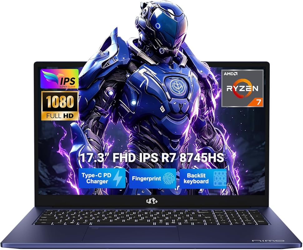 NIMO 17.3" Gaming Laptop, AMD Ryzen 7 8745HS, 32GB RAM, 1TB SSD, Radeon 780M