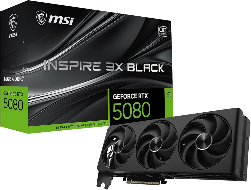 MSI Gaming RTX 5080 16G Inspire 3X OC Black Graphics Card with 16GB GD