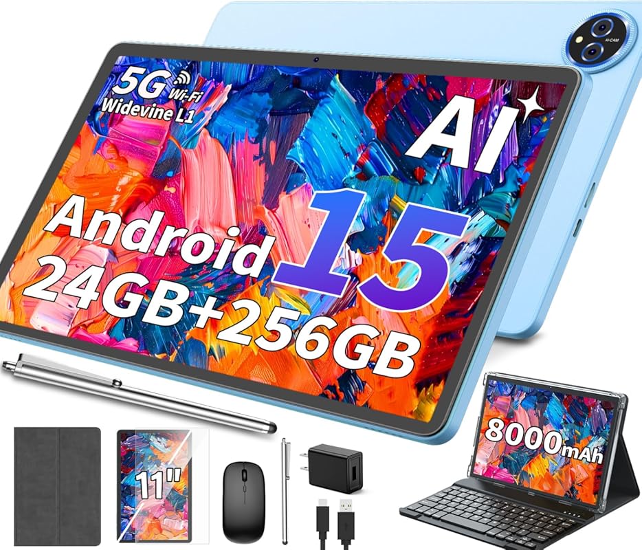Gemini AI 2026 11‑Inch Android Tablet with Keyboard, 24 GB RAM + 256 GB