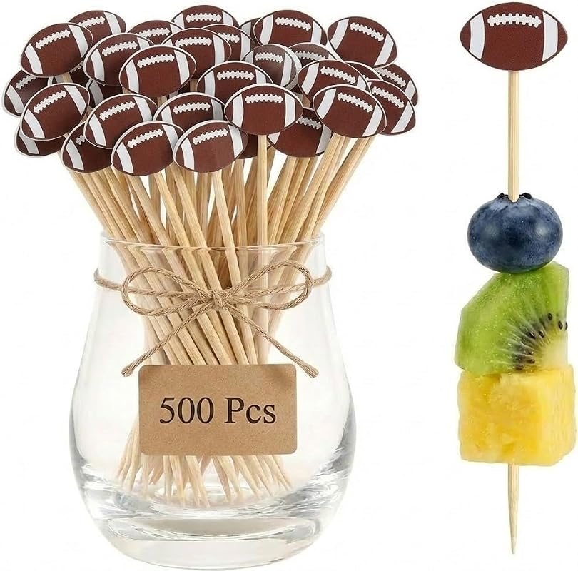 500‑Piece Bamboo Football Skewers – 4.7″ Brown Cocktail Picks for Game
