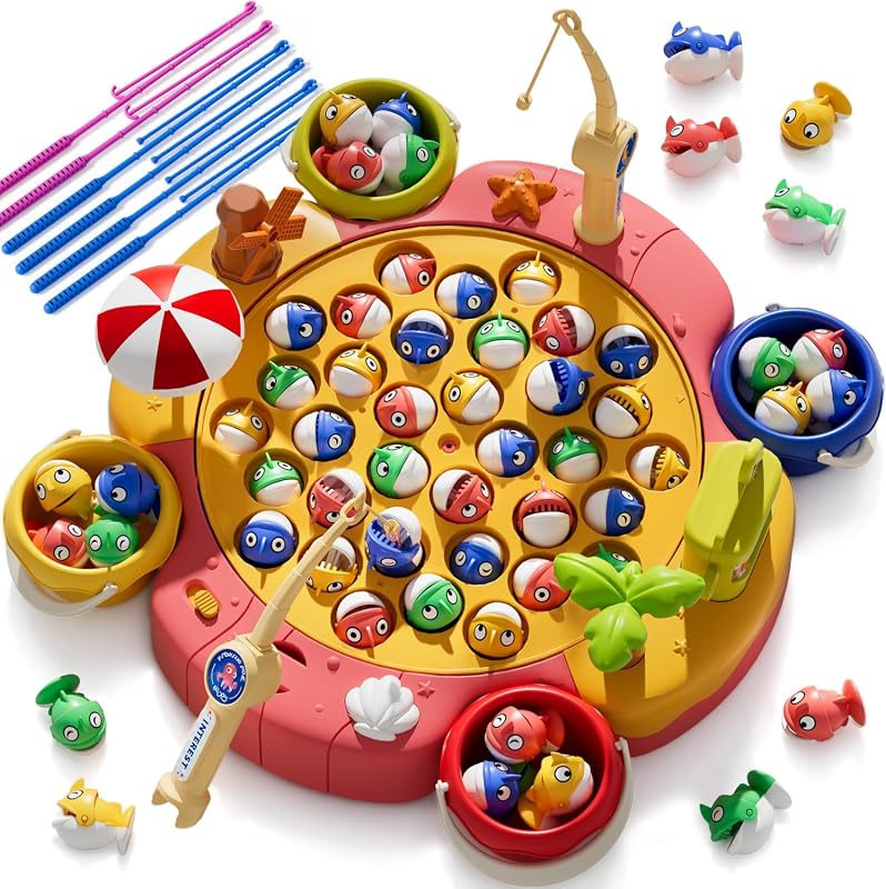 Orange Ocean 66 Piece Magnetic Fishing Game for Kids - Pink Educationa