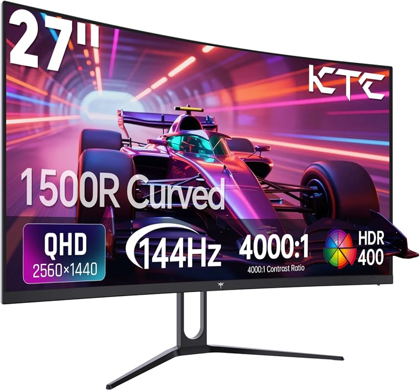 KTC 27‑Inch Curved Gaming Monitor, QHD 1440p 144 Hz Refresh, HDR400, A