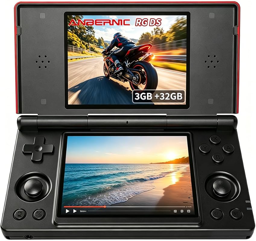 RG DS Dual‑Screen Handheld Console, 2×4″ IPS Touch, Android 14, 4000 mAh magnetic flip