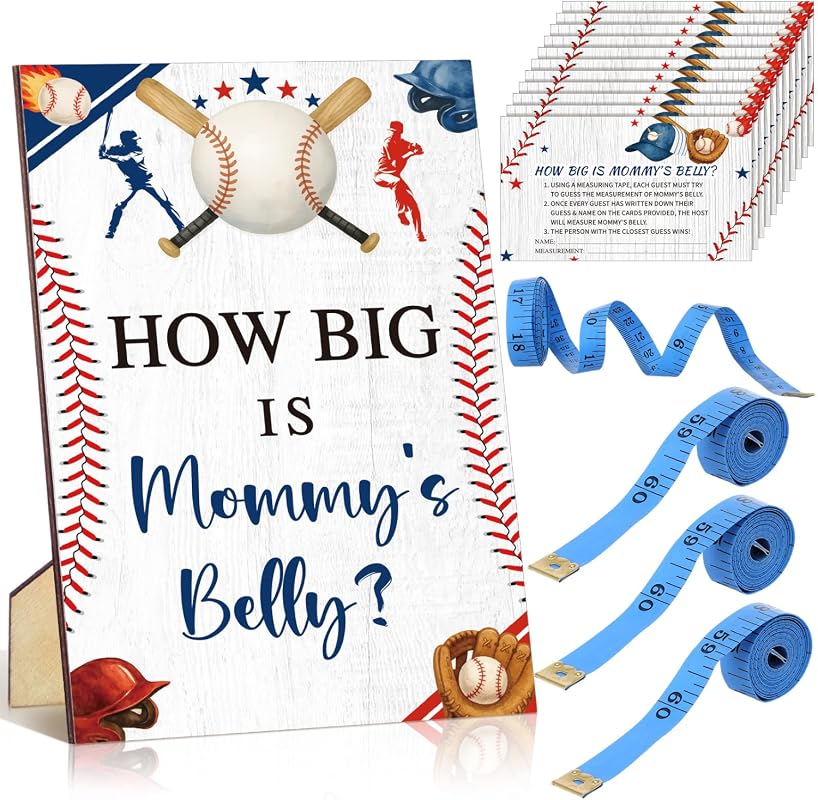 54 Pcs Baseball Baby Shower Games Set Including Belly Bump Sign and Me