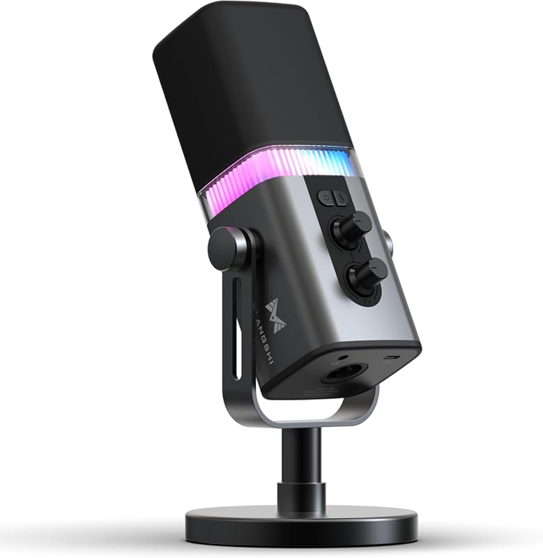 MAILANGSHI 192kHz/32bit Dynamic Podcast Microphone – USB & XLR, RGB Li