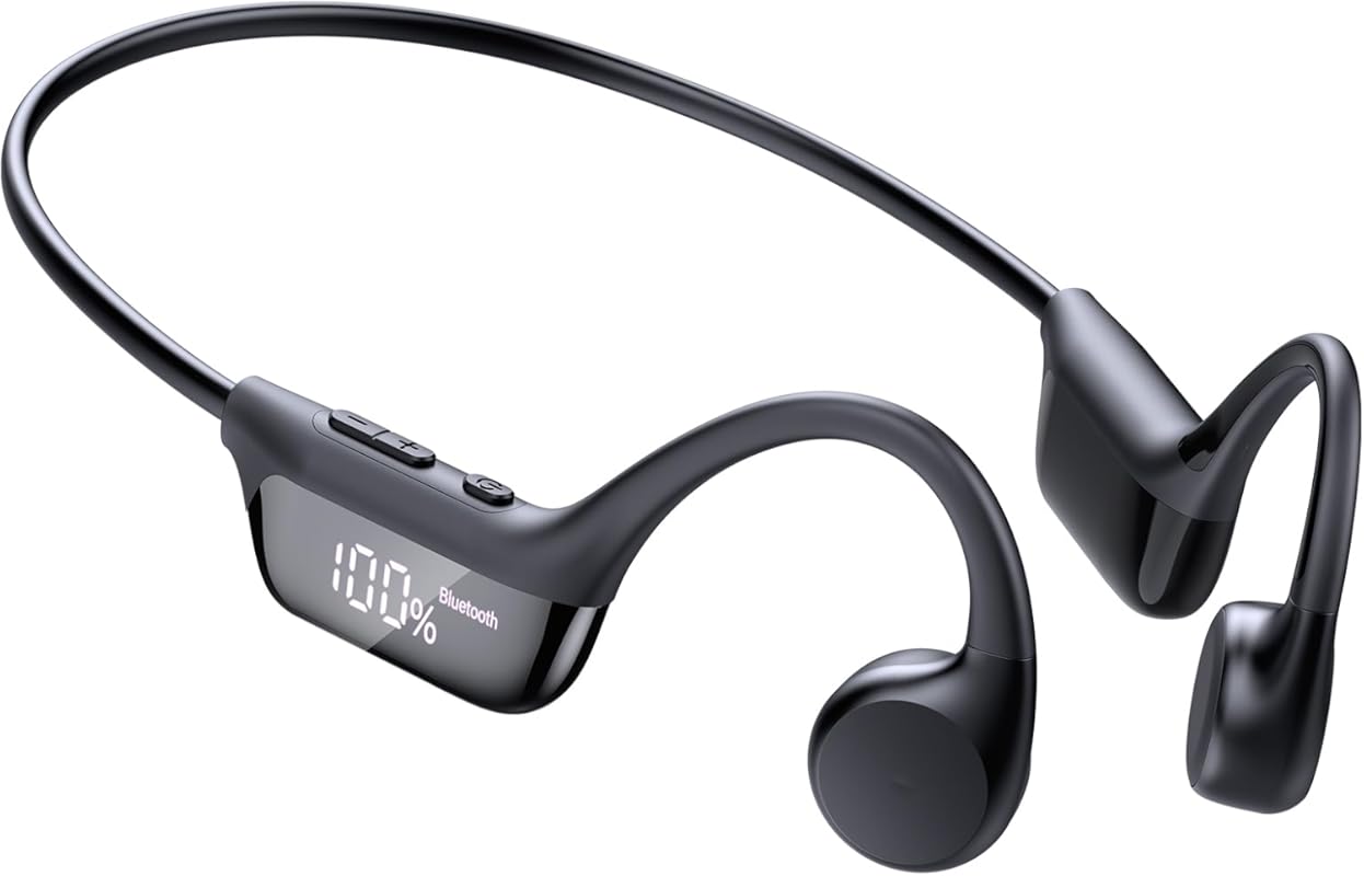 Bone Conduction Headphones Bluetooth 6.0, Dual Driver Sound, LED Displ