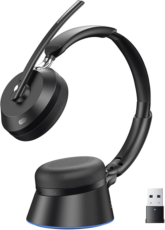 Bluetooth Wireless Work Headset with Noise‑Cancelling Mic, Charging Ba
