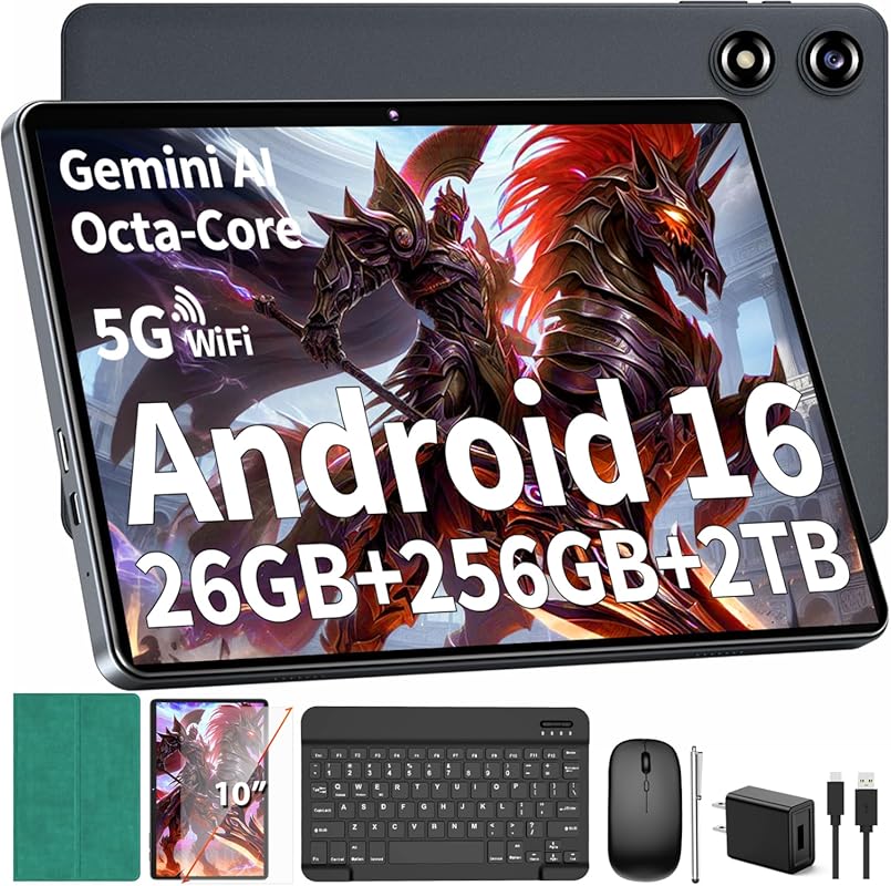 Android 16 10‑Inch Tablet with Keyboard, 26GB/256GB/2TB, Octa‑Core, 5G