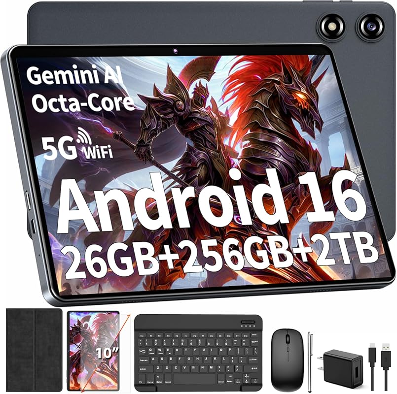 Android 16 10‑inch Tablet with keyboard, 26 GB RAM + 256 GB ROM, 2 TB 