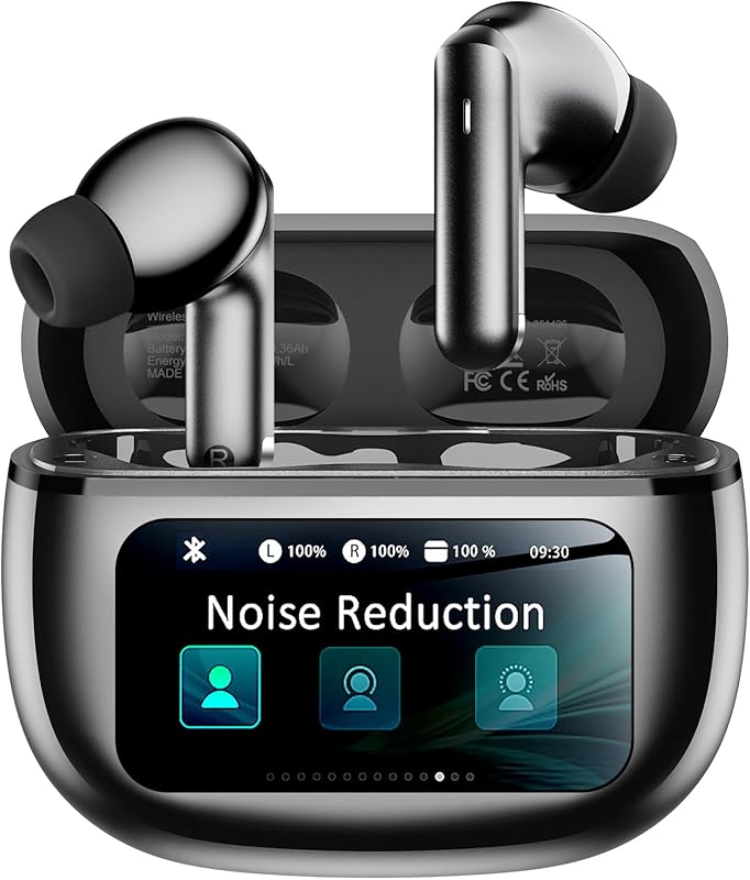 Smart Touchscreen Case Wireless Earbuds with Bluetooth 6.0, AI Noise‑C