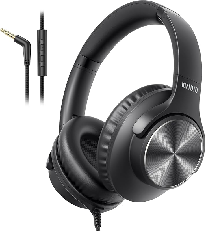 KVIDIO Wired Over‑Ear Headphones with Mic