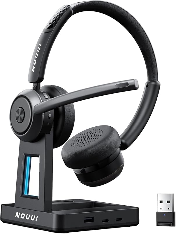 Wireless Over‑Ear Headset with Noise‑Canceling Mic, 65 h Battery, Char