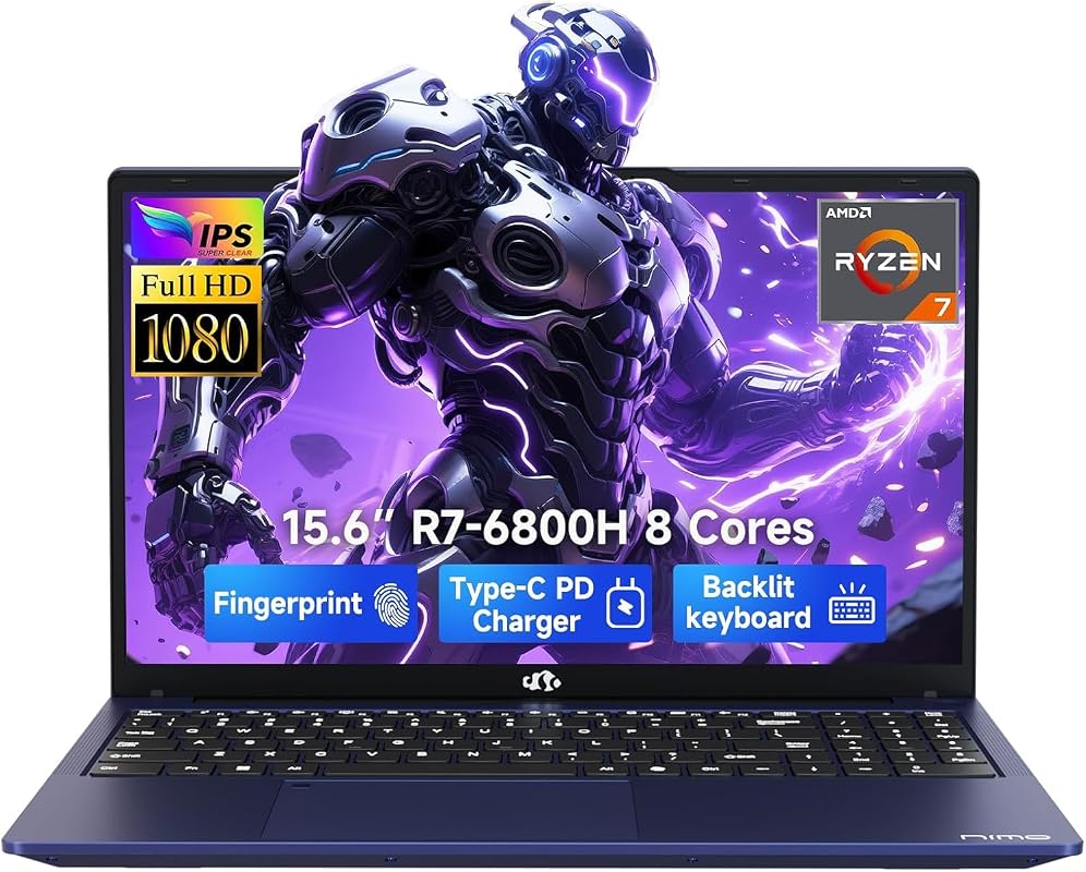 NIMO 15.6" Gaming Laptop with Ryzen 7 6800H, 32GB LPDDR5, 1TB SSD, Radeon 680M