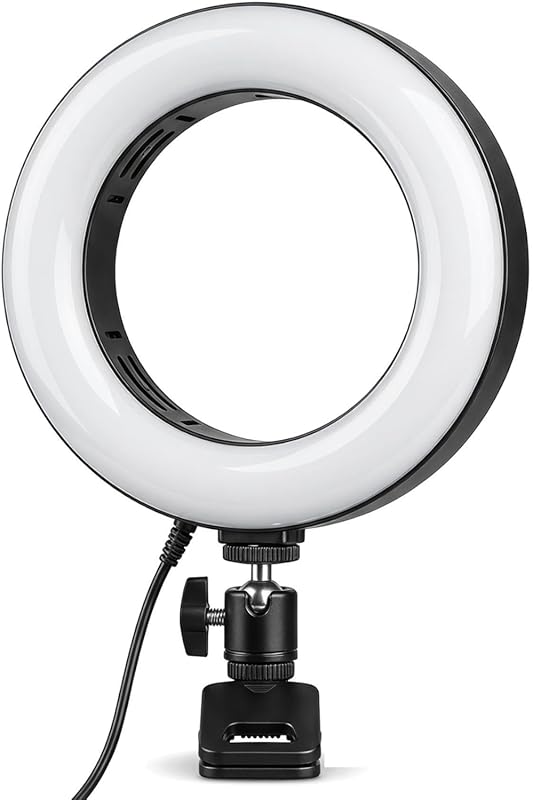 Basics 6‑Inch Ring Light with Desk Tripod and Clip – Adjustable Bright