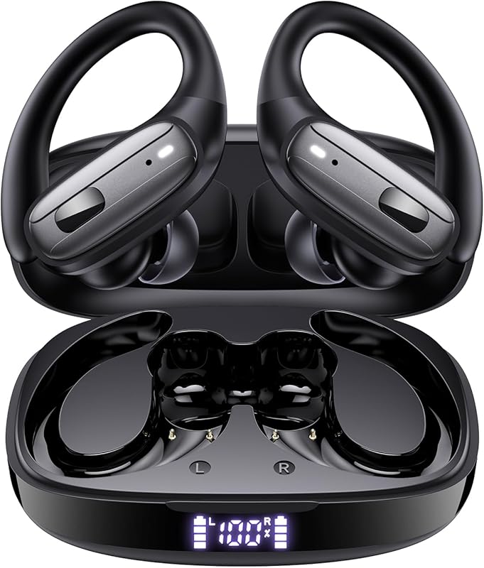 LEEMC Wireless Earbuds – Bluetooth 5.4, 80‑Hour Playtime, Sport Hooks,