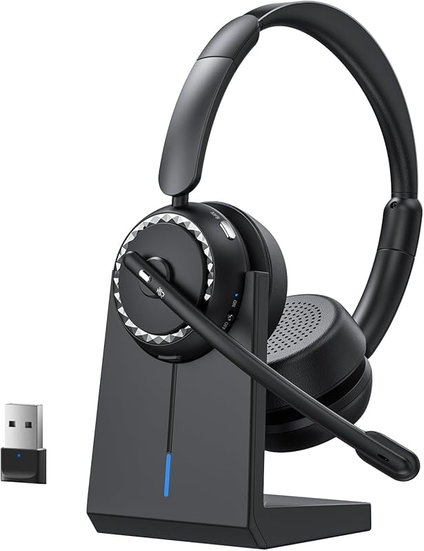 Bluetooth 5.2 Wireless Headset with Noise Cancelling Mic, Mute Button,