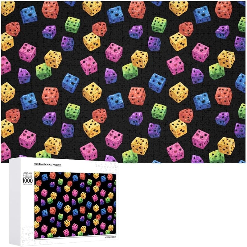 Vibrant Casino Dice Puzzle Set – 1000 Colorful Wooden Pieces, Family J