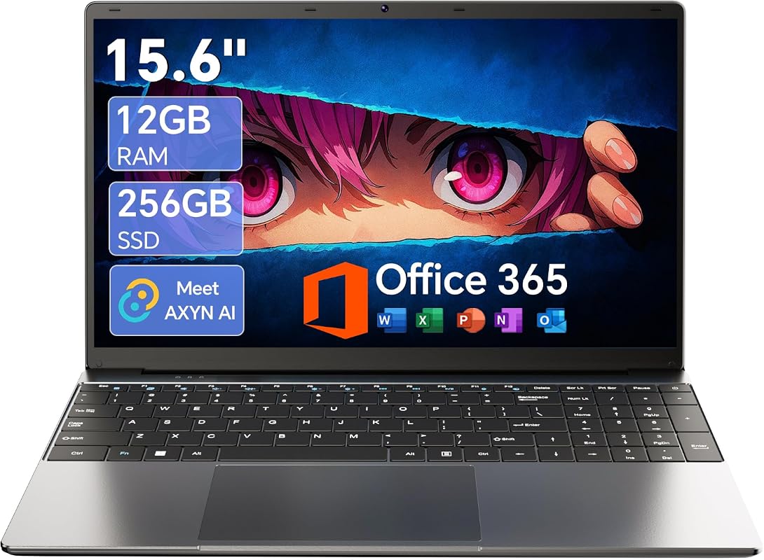 15.6 Inch Laptop Office 365 12GB RAM 256GB SSD Quad-Core Win 11 Home I