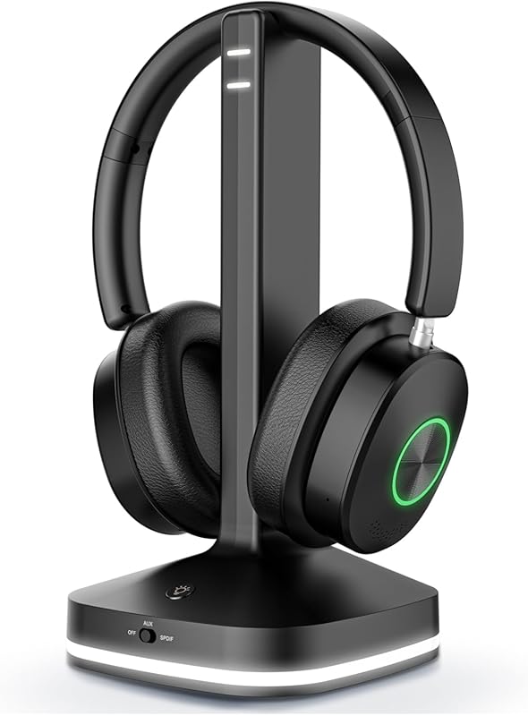 Wireless TV Headphones with 3 Audio Modes, Bluetooth Transmitter Base,