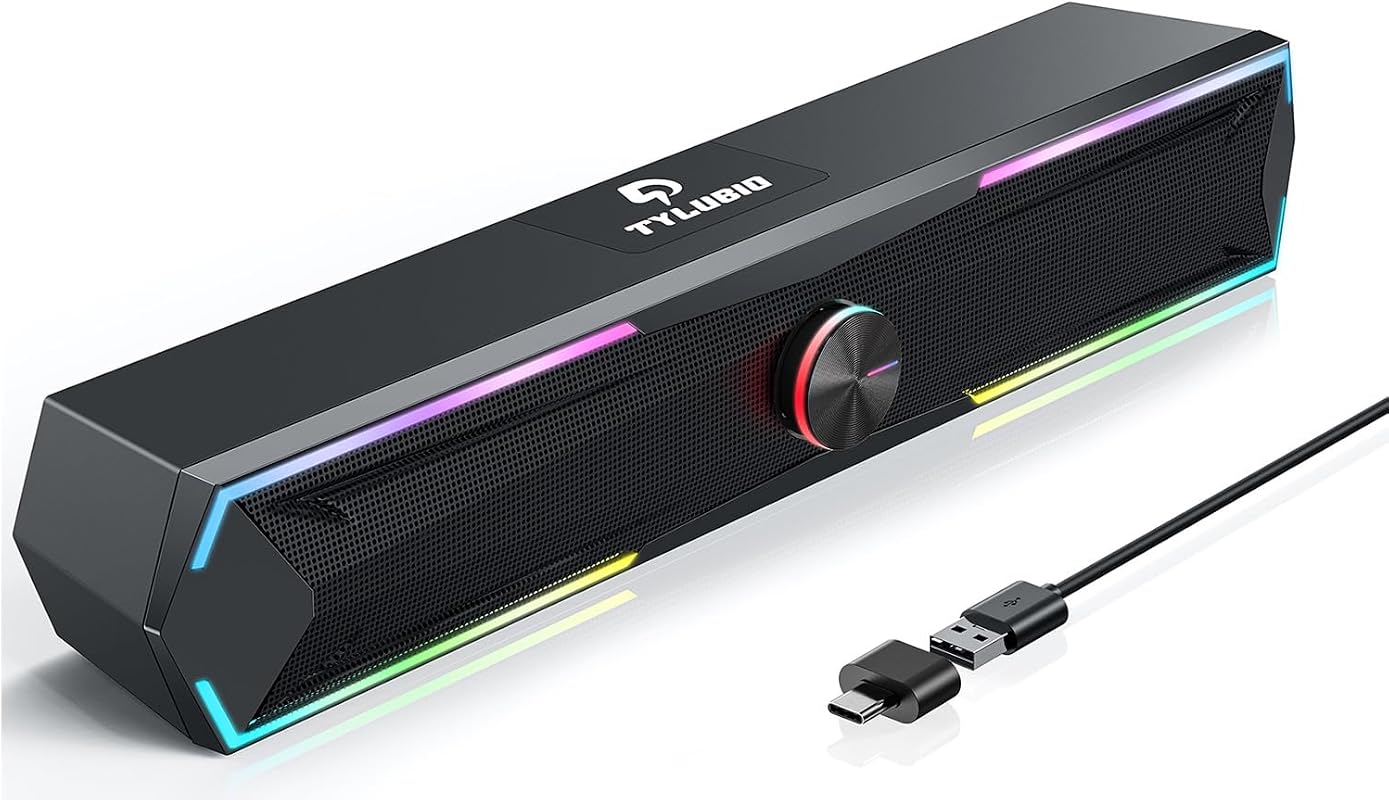 Tylubio Bluetooth Desktop Soundbar with Flowing LED Lights, USB Input