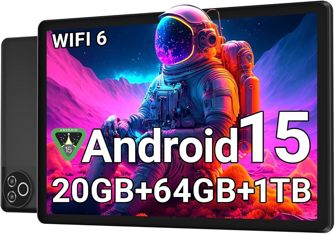 Android 15 Tablet 10 Inch with 20GB RAM, 64GB ROM, 1TB Expandable, WiF