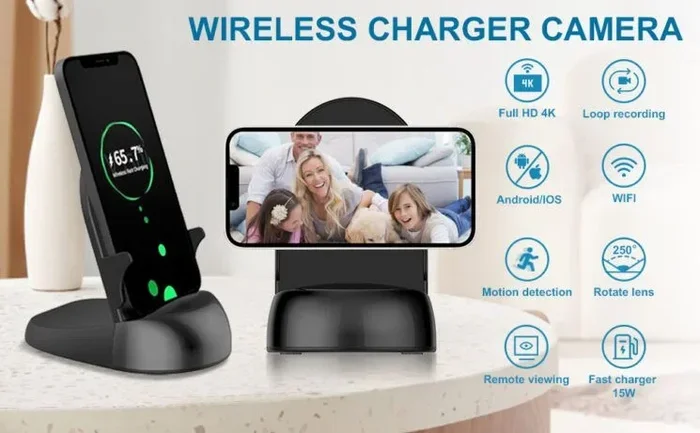 Wireless Phone Charger Hidden Camera