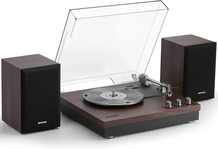 Wooden Record Player with Speakers